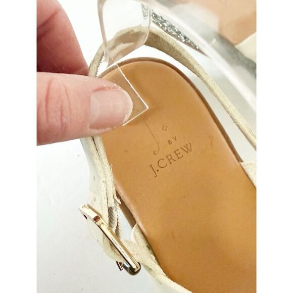 J Crew Flatform Sandals White And Glitter Ankle Strap Vintage Champagne 9.5 - Picture 11 of 16